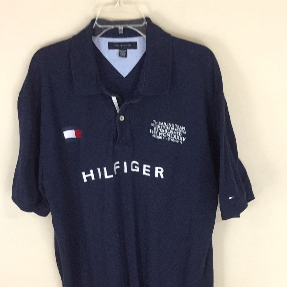 Tommy Hilfiger Navy Cotton Polo Shirt  Sailing Team 1985 Size XXL - Picture 2 of 15